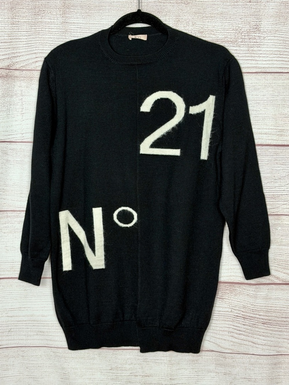 N°21 Kids Black Logo Sweater Dress Tunic Wool Blend Intarsia Relaxed Se 10 Year